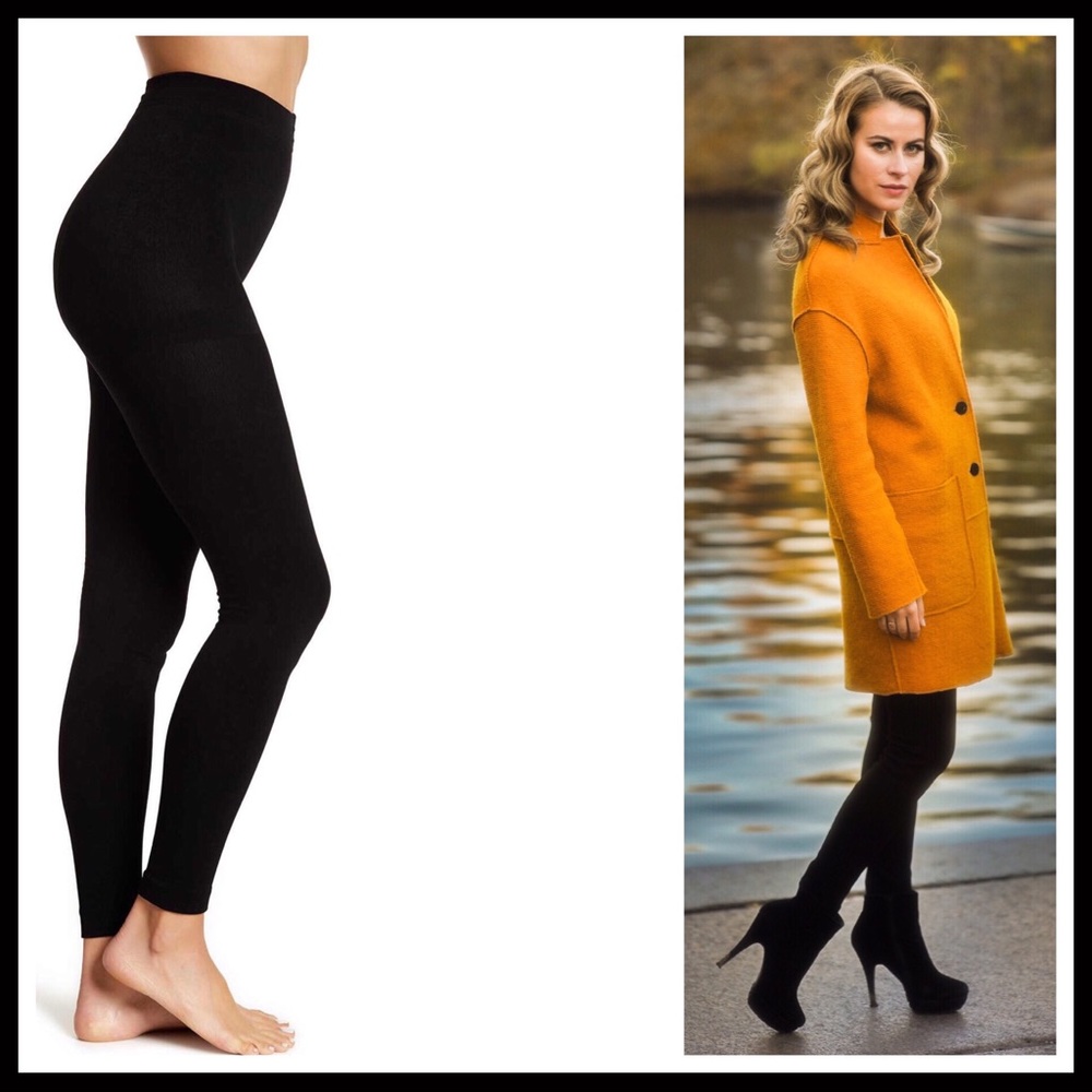 BLACK FLEECE LINED LEGGINGS FOOTLESS TIGHTS - Picture 4 of 13